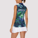 Personalised Torres Strait Islander Flag Day Women Sleeveless Polo Shirt Dhari Australia Dugong Turtle Aboriginal Art