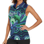 Personalised Torres Strait Islander Flag Day Women Sleeveless Polo Shirt Dhari Australia Dugong Turtle Aboriginal Art