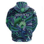 Personalised Torres Strait Islander Flag Day Zip Hoodie Dhari Australia Dugong Turtle Aboriginal Art