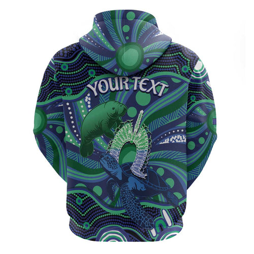 Personalised Torres Strait Islander Flag Day Zip Hoodie Dhari Australia Dugong Turtle Aboriginal Art