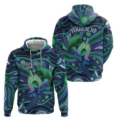 Personalised Torres Strait Islander Flag Day Zip Hoodie Dhari Australia Dugong Turtle Aboriginal Art