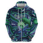 Personalised Torres Strait Islander Flag Day Zip Hoodie Dhari Australia Dugong Turtle Aboriginal Art