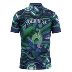 Personalised Torres Strait Islander Flag Day Zipper Polo Shirt Dhari Australia Dugong Turtle Aboriginal Art