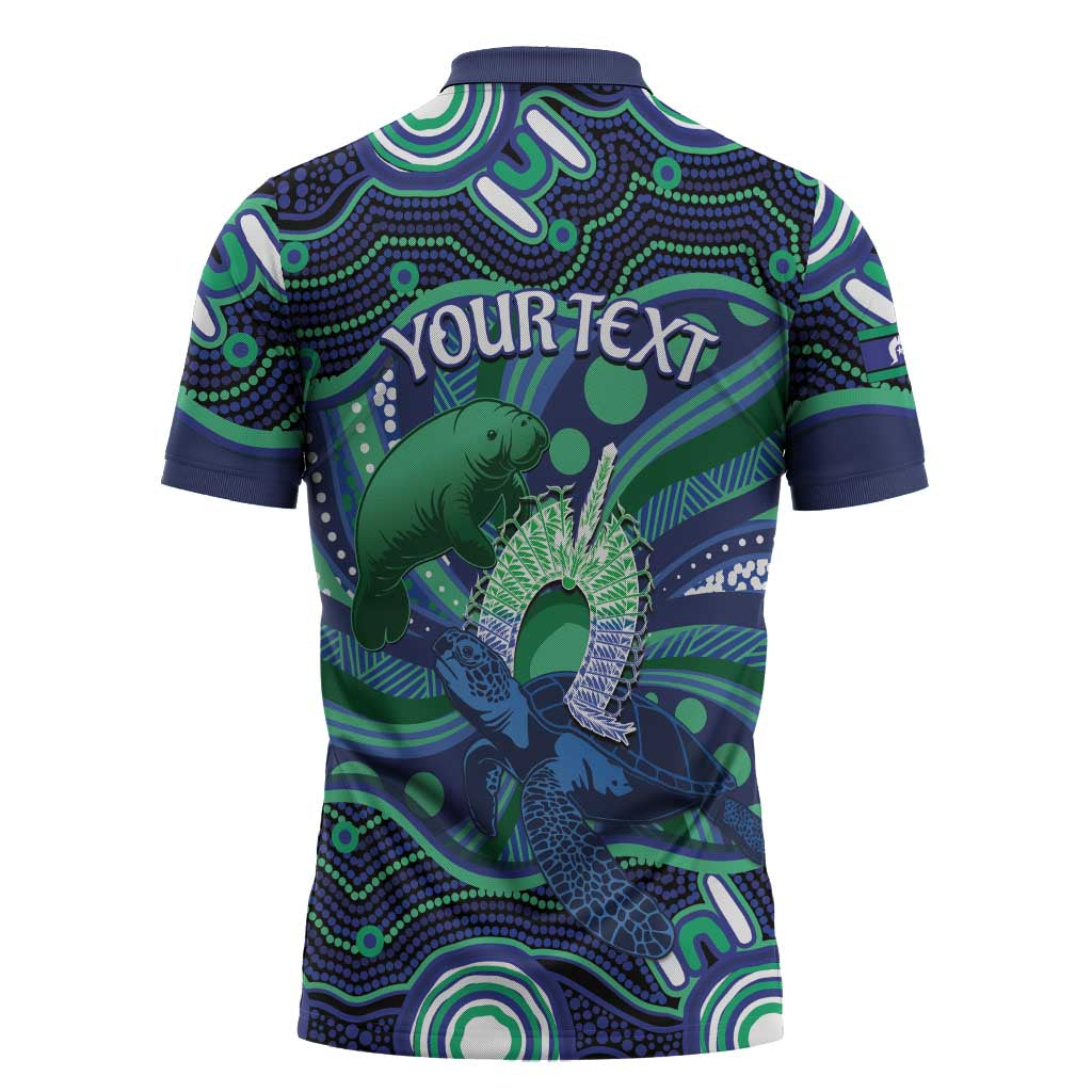 Personalised Torres Strait Islander Flag Day Zipper Polo Shirt Dhari Australia Dugong Turtle Aboriginal Art