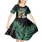 Personalised New Zealand Kakapo Kid Short Sleeve Dress Aotearoa Fern With Manuka