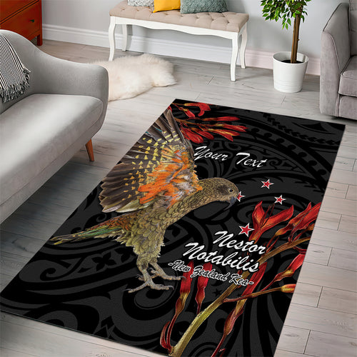 Personalised New Zealand Kea Area Rug Nestor Notabilis With Harakeke Maori Pattern