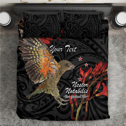 Personalised New Zealand Kea Bedding Set Nestor Notabilis With Harakeke Maori Pattern