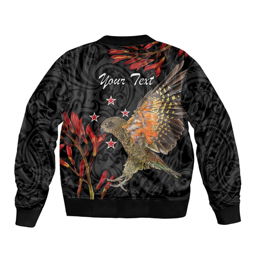 Personalised New Zealand Kea Bomber Jacket Nestor Notabilis With Harakeke Maori Pattern
