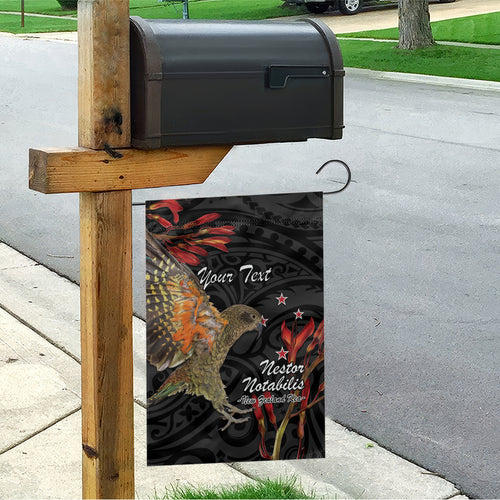 Personalised New Zealand Kea Garden Flag Nestor Notabilis With Harakeke Maori Pattern