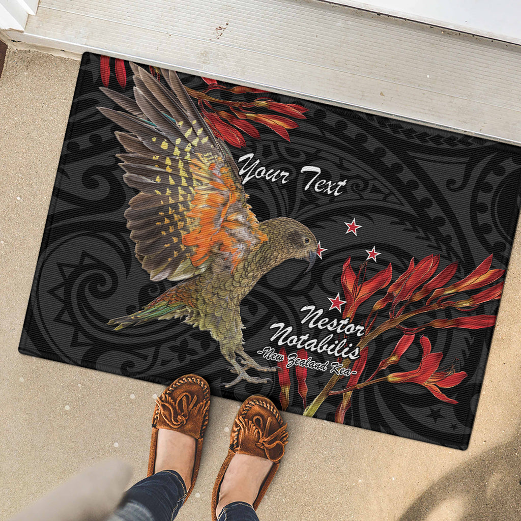 Personalised New Zealand Kea Rubber Doormat Nestor Notabilis With Harakeke Maori Pattern