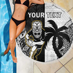 Custom Fiji And New Zealand Rugby Beach Blanket Aotearoa Silver Fern Mix Fijian Tapa Pattern