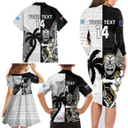 Custom Fiji And New Zealand Rugby Family Matching Long Sleeve Bodycon Dress and Hawaiian Shirt Aotearoa Silver Fern Mix Fijian Tapa Pattern