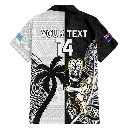 Custom Fiji And New Zealand Rugby Family Matching Off Shoulder Maxi Dress and Hawaiian Shirt Aotearoa Silver Fern Mix Fijian Tapa Pattern