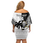 Custom Fiji And New Zealand Rugby Family Matching Off Shoulder Short Dress and Hawaiian Shirt Aotearoa Silver Fern Mix Fijian Tapa Pattern