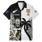 Custom Fiji And New Zealand Rugby Family Matching Summer Maxi Dress and Hawaiian Shirt Aotearoa Silver Fern Mix Fijian Tapa Pattern