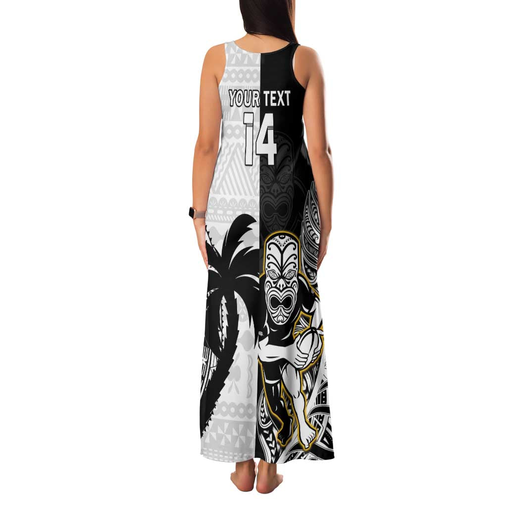 Custom Fiji And New Zealand Rugby Family Matching Tank Maxi Dress and Hawaiian Shirt Aotearoa Silver Fern Mix Fijian Tapa Pattern