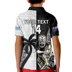 Custom Fiji And New Zealand Rugby Kid Polo Shirt Aotearoa Silver Fern Mix Fijian Tapa Pattern