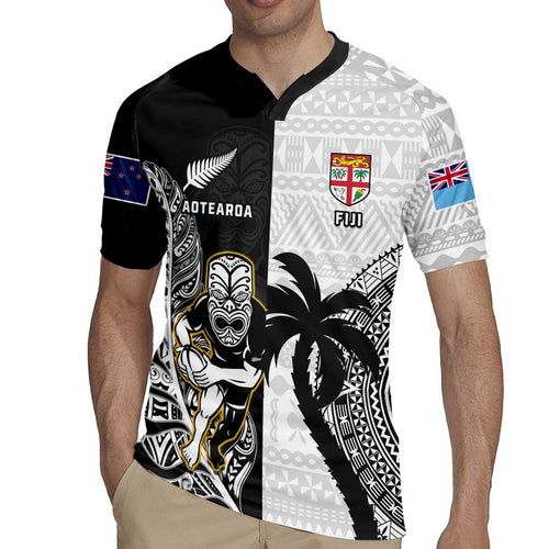 Custom Fiji And New Zealand Rugby Rugby Jersey Aotearoa Silver Fern Mix Fijian Tapa Pattern