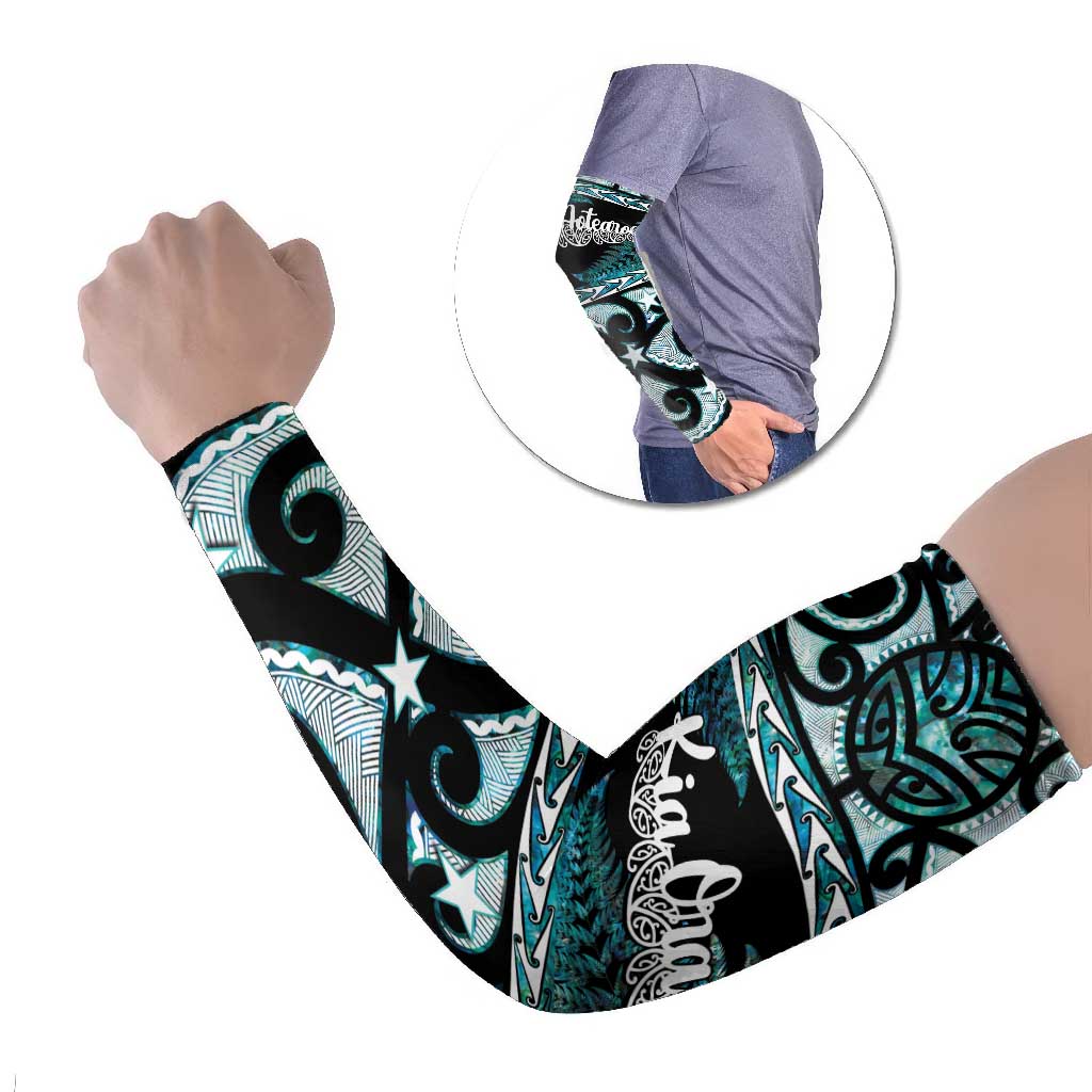 Kia Ora New Zealand Arm Sleeves Aotearoa Proud Maori Paua Shell Silver Fern - Aussie Hoodie