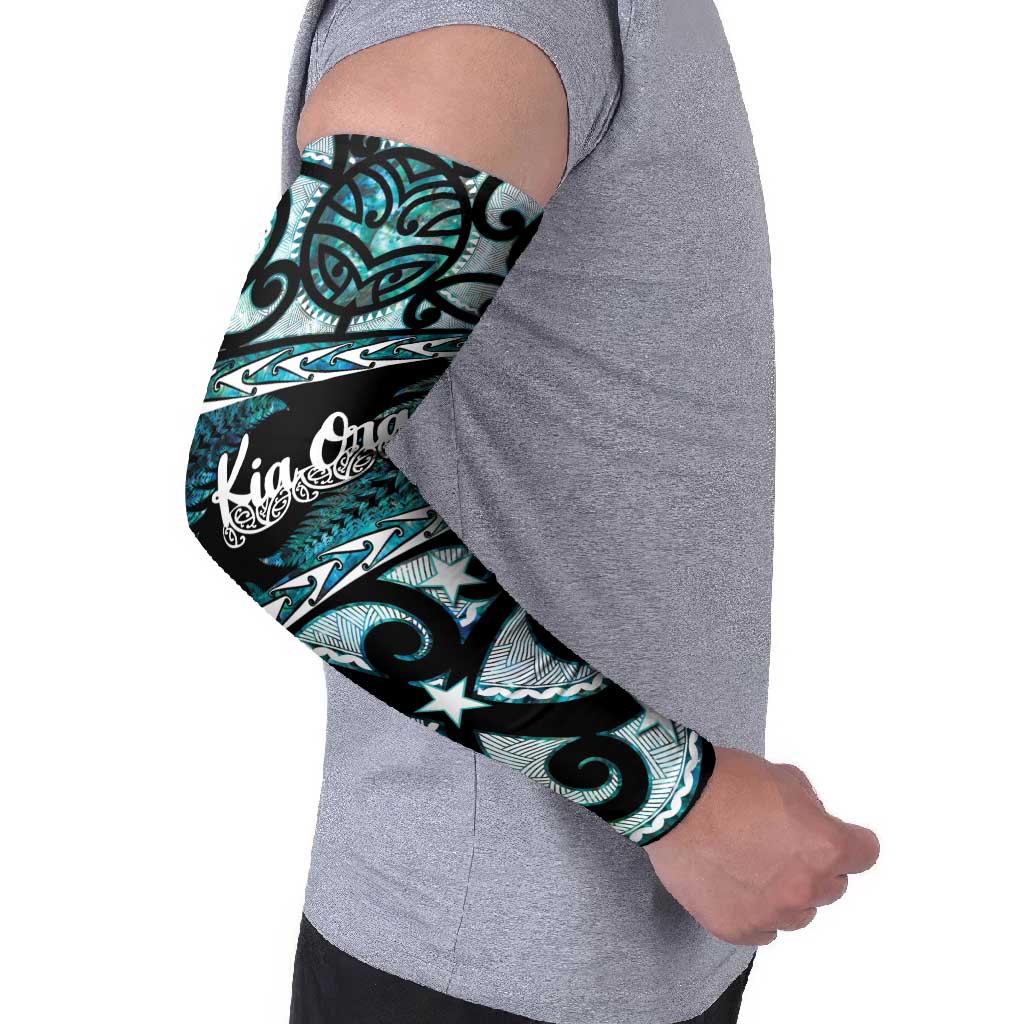 Kia Ora New Zealand Arm Sleeves Aotearoa Proud Maori Paua Shell Silver Fern - Aussie Hoodie