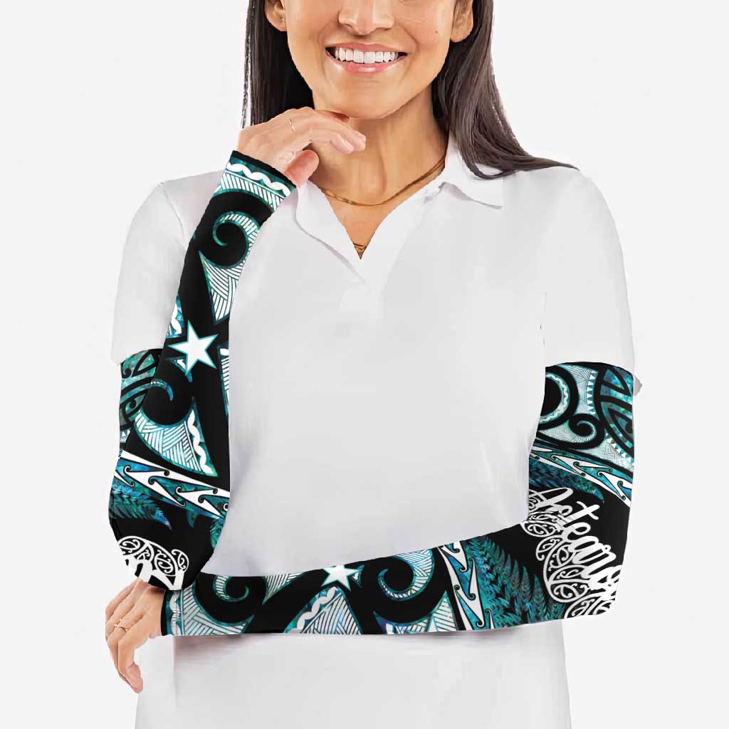 Kia Ora New Zealand Arm Sleeves Aotearoa Proud Maori Paua Shell Silver Fern - Aussie Hoodie
