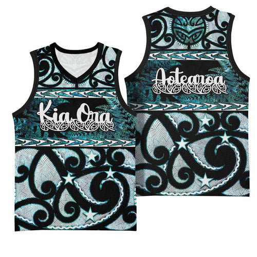 Kia Ora New Zealand Basketball Jersey Aotearoa Proud Maori Paua Shell Silver Fern - Aussie Hoodie