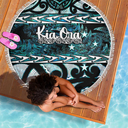 Kia Ora New Zealand Beach Blanket Aotearoa Proud Maori Paua Shell Silver Fern - Aussie Hoodie