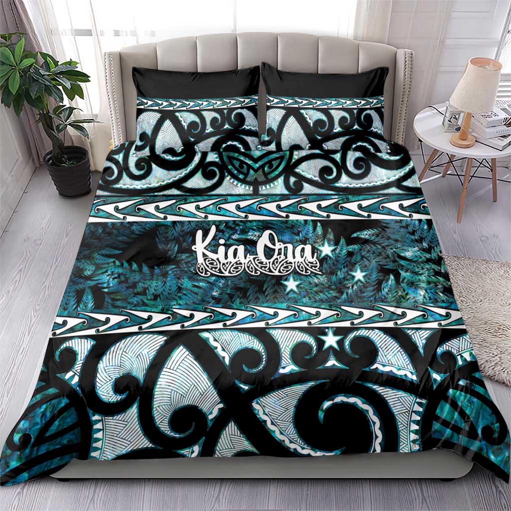 Kia Ora New Zealand Bedding Set Aotearoa Proud Maori Paua Shell Silver Fern - Aussie Hoodie