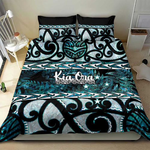 Kia Ora New Zealand Bedding Set Aotearoa Proud Maori Paua Shell Silver Fern - Aussie Hoodie