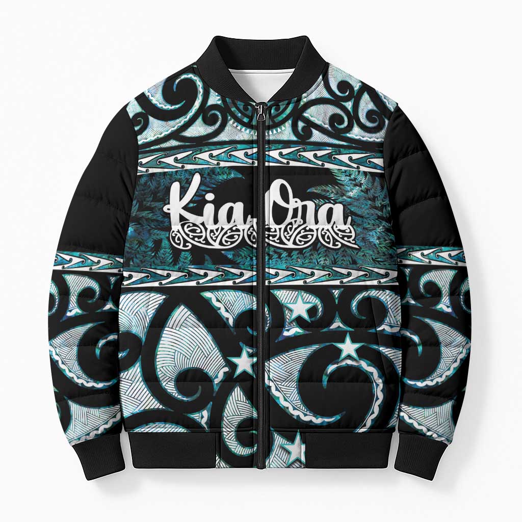 Kia Ora New Zealand Bomber Puffer Jacket Aotearoa Proud Maori Paua Shell Silver Fern - Aussie Hoodie