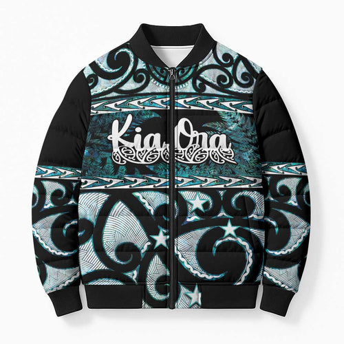 Kia Ora New Zealand Bomber Puffer Jacket Aotearoa Proud Maori Paua Shell Silver Fern - Aussie Hoodie
