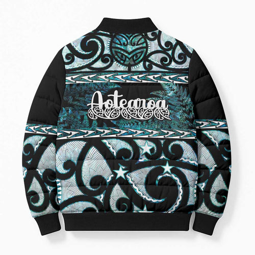 Kia Ora New Zealand Bomber Puffer Jacket Aotearoa Proud Maori Paua Shell Silver Fern - Aussie Hoodie