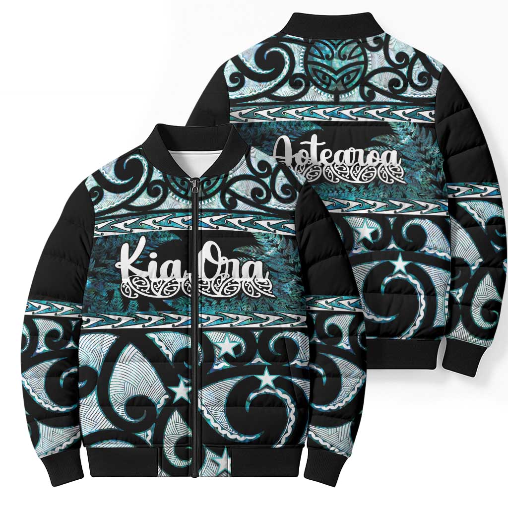 Kia Ora New Zealand Bomber Puffer Jacket Aotearoa Proud Maori Paua Shell Silver Fern - Aussie Hoodie