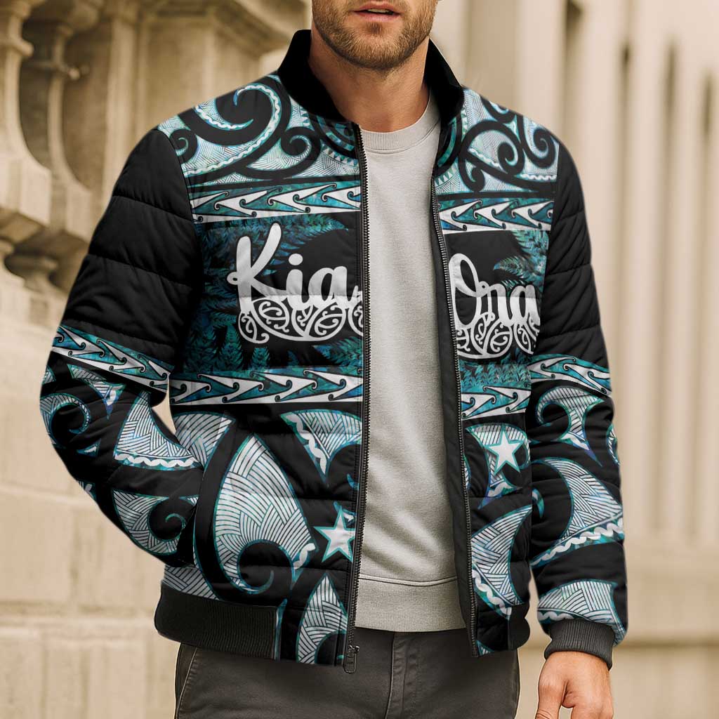 Kia Ora New Zealand Bomber Puffer Jacket Aotearoa Proud Maori Paua Shell Silver Fern - Aussie Hoodie