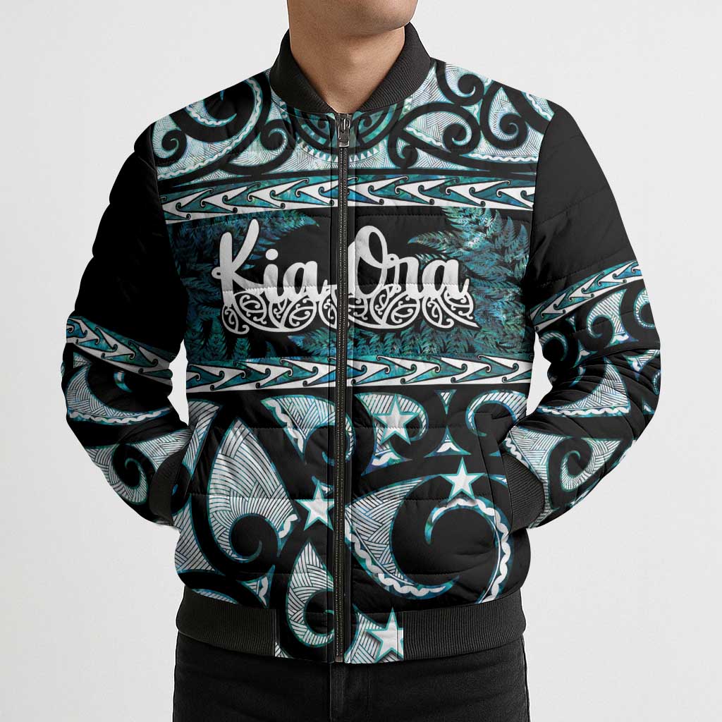 Kia Ora New Zealand Bomber Puffer Jacket Aotearoa Proud Maori Paua Shell Silver Fern - Aussie Hoodie