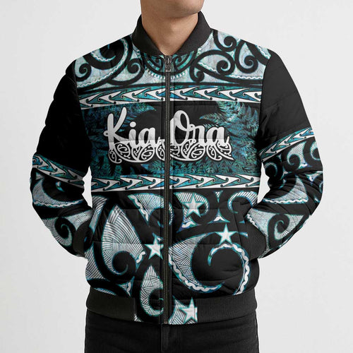 Kia Ora New Zealand Bomber Puffer Jacket Aotearoa Proud Maori Paua Shell Silver Fern - Aussie Hoodie