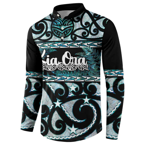Kia Ora New Zealand Button Sweatshirt Aotearoa Proud Maori Paua Shell Silver Fern - Aussie Hoodie