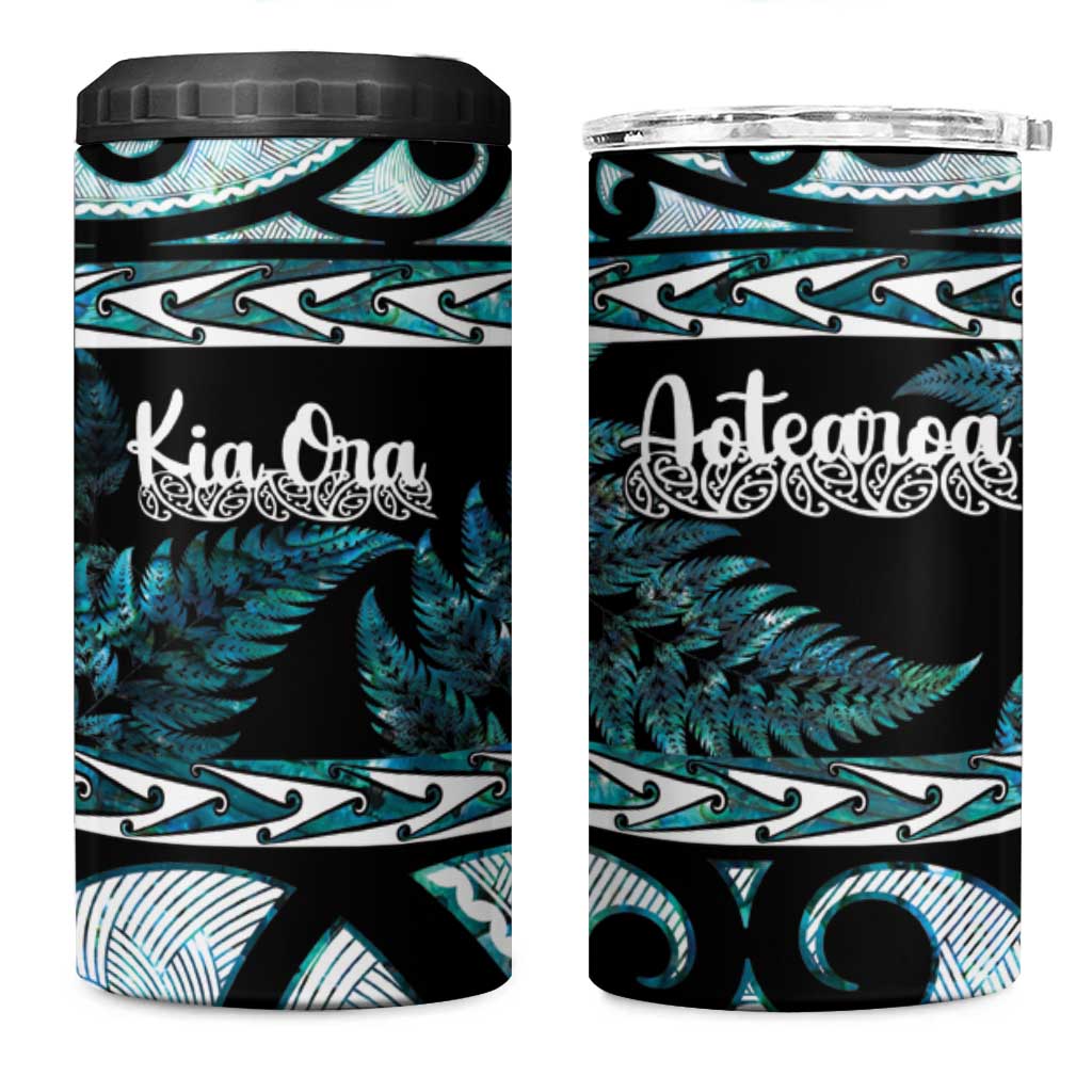 Kia Ora New Zealand 4 in 1 Can Cooler Tumbler Aotearoa Proud Maori Paua Shell Silver Fern - Aussie Hoodie
