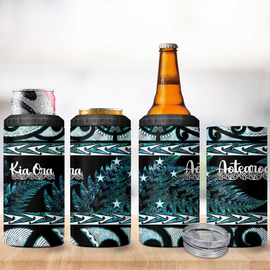 Kia Ora New Zealand 4 in 1 Can Cooler Tumbler Aotearoa Proud Maori Paua Shell Silver Fern - Aussie Hoodie