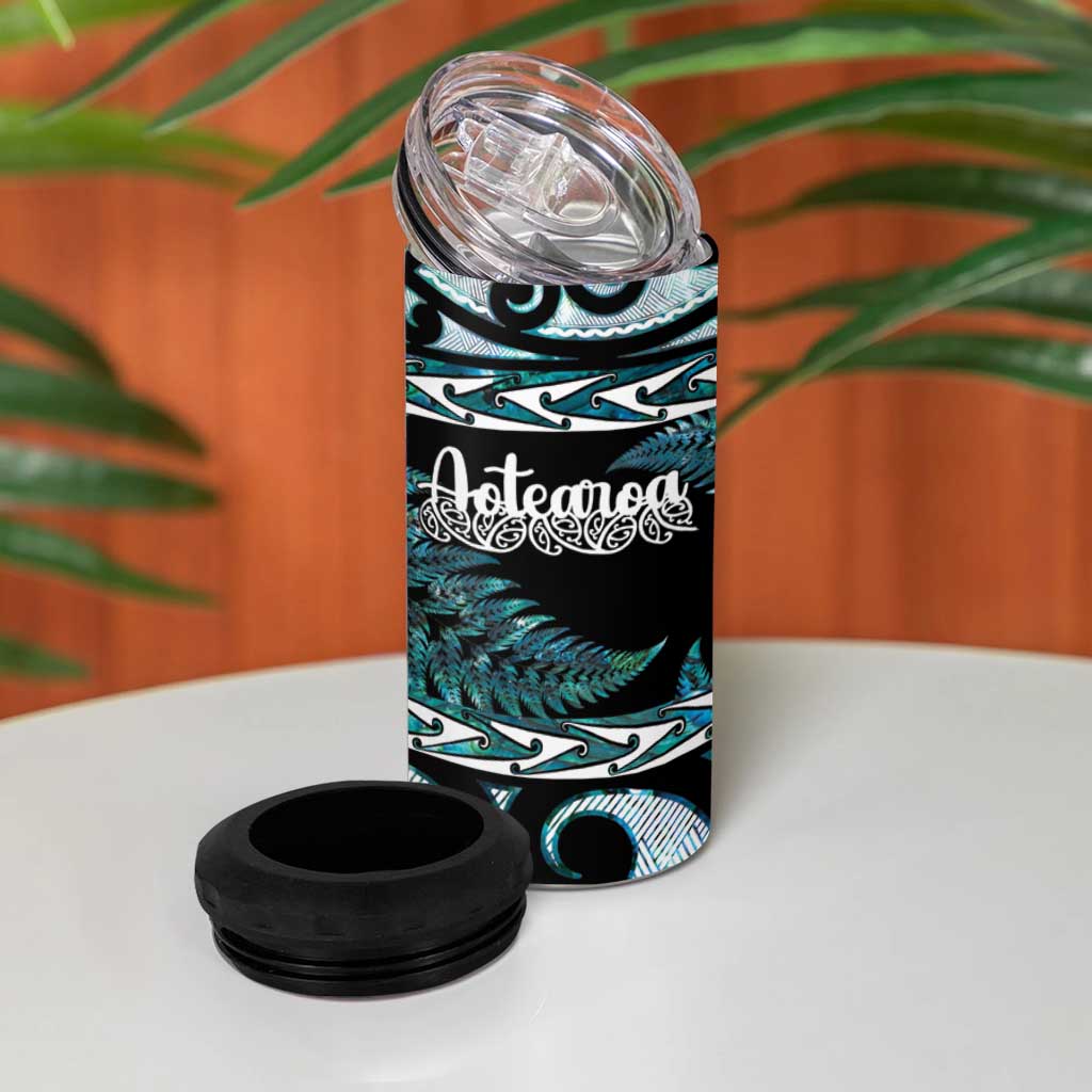 Kia Ora New Zealand 4 in 1 Can Cooler Tumbler Aotearoa Proud Maori Paua Shell Silver Fern - Aussie Hoodie