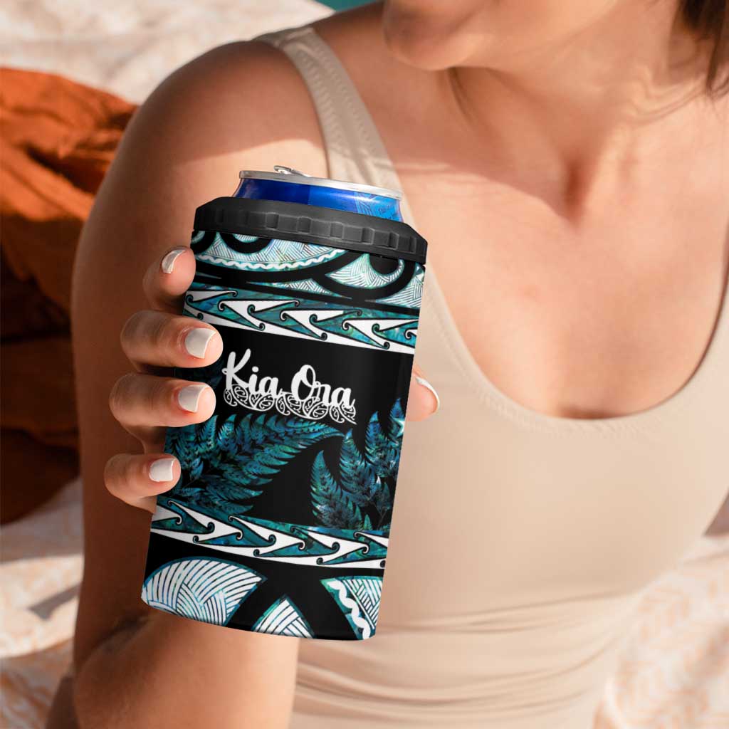 Kia Ora New Zealand 4 in 1 Can Cooler Tumbler Aotearoa Proud Maori Paua Shell Silver Fern - Aussie Hoodie