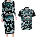 Kia Ora New Zealand Couples Matching Long Sleeve Bodycon Dress and Hawaiian Shirt Aotearoa Proud Maori Paua Shell Silver Fern - Aussie Hoodie