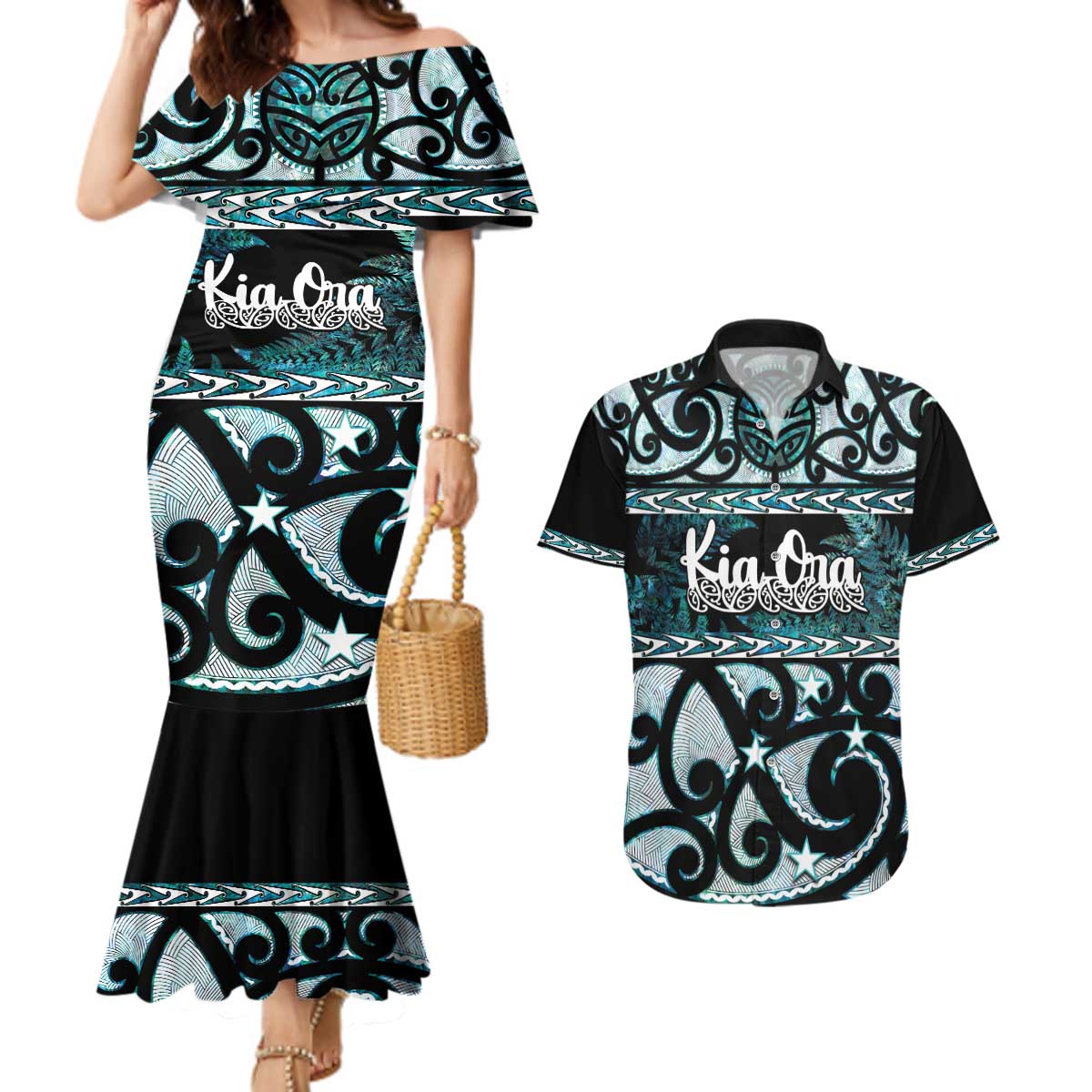 Kia Ora New Zealand Couples Matching Mermaid Dress and Hawaiian Shirt Aotearoa Proud Maori Paua Shell Silver Fern - Aussie Hoodie