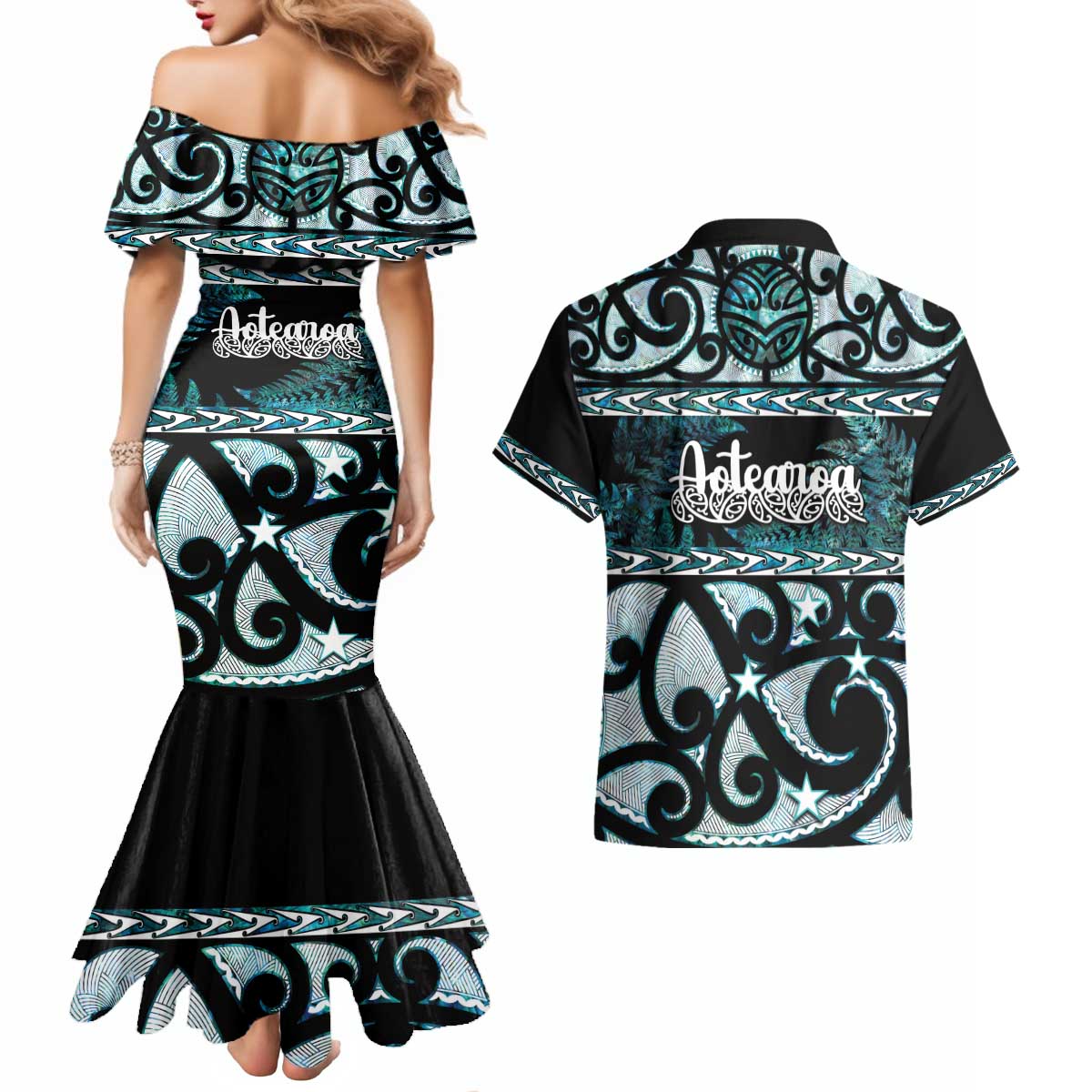 Kia Ora New Zealand Couples Matching Mermaid Dress and Hawaiian Shirt Aotearoa Proud Maori Paua Shell Silver Fern - Aussie Hoodie