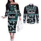Kia Ora New Zealand Couples Matching Off The Shoulder Long Sleeve Dress and Long Sleeve Button Shirt Aotearoa Proud Maori Paua Shell Silver Fern - Aussie Hoodie