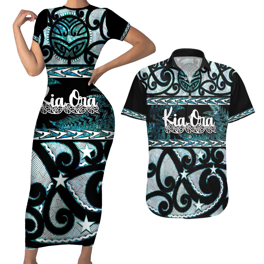 Kia Ora New Zealand Couples Matching Short Sleeve Bodycon Dress and Hawaiian Shirt Aotearoa Proud Maori Paua Shell Silver Fern - Aussie Hoodie
