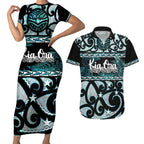 Kia Ora New Zealand Couples Matching Short Sleeve Bodycon Dress and Hawaiian Shirt Aotearoa Proud Maori Paua Shell Silver Fern - Aussie Hoodie