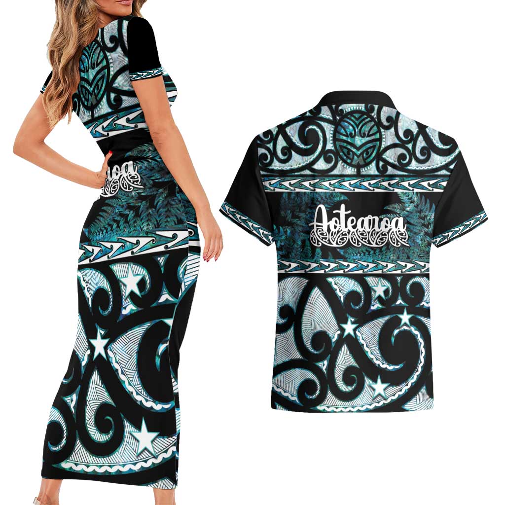 Kia Ora New Zealand Couples Matching Short Sleeve Bodycon Dress and Hawaiian Shirt Aotearoa Proud Maori Paua Shell Silver Fern - Aussie Hoodie