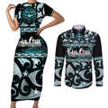 Kia Ora New Zealand Couples Matching Short Sleeve Bodycon Dress and Long Sleeve Button Shirt Aotearoa Proud Maori Paua Shell Silver Fern - Aussie Hoodie