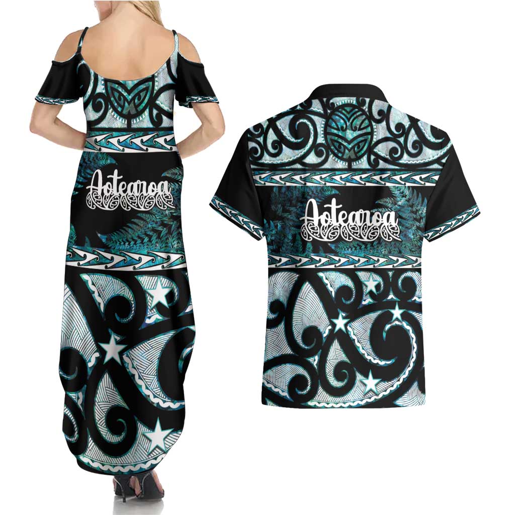Kia Ora New Zealand Couples Matching Summer Maxi Dress and Hawaiian Shirt Aotearoa Proud Maori Paua Shell Silver Fern - Aussie Hoodie